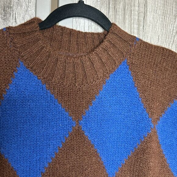 La Double Ja Vest Sweater Sz M Argyle Sleeveless Brown Blue Made in Italy - Picture 3 of 9